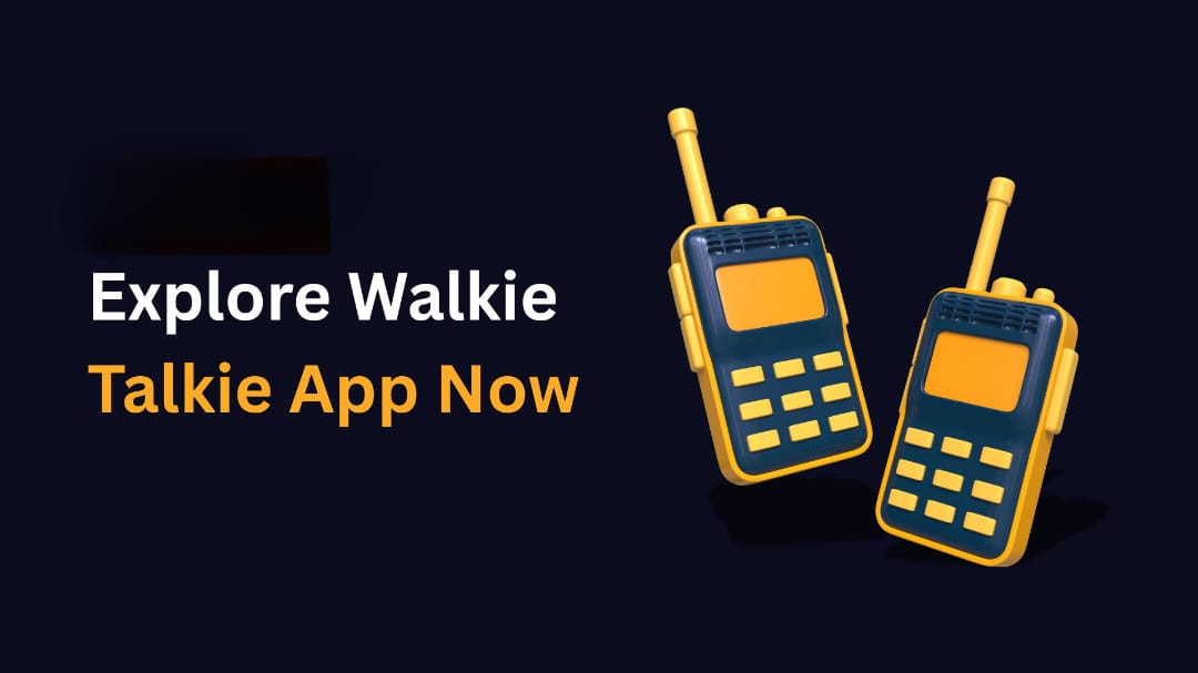 Two yellow and blue walkie talkie devices on a dark background.